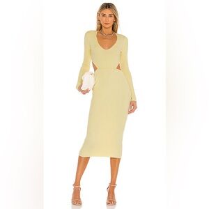 Ribbed Long Sleeve Cutout Maxi Dress in Pale Yellow